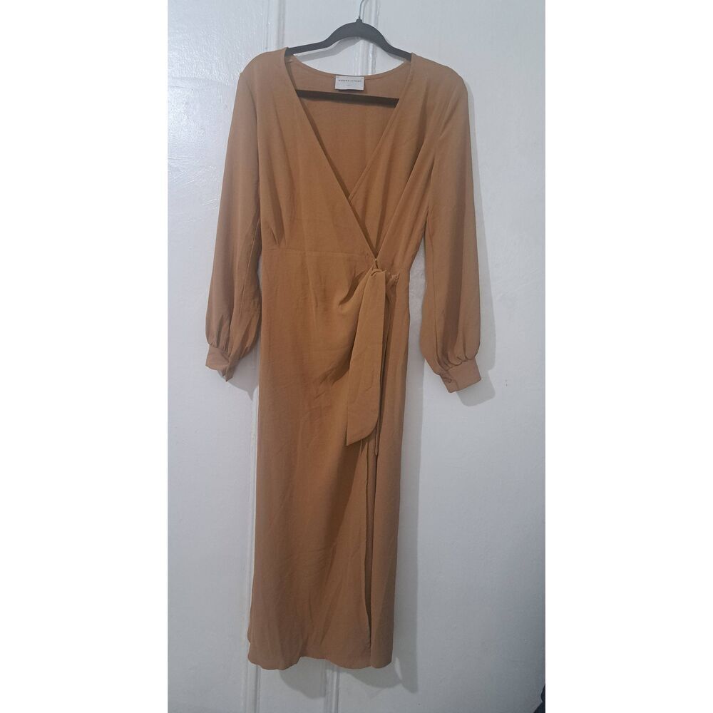 Modern citizen womens small long wrap dress camel Rust brown caramel
